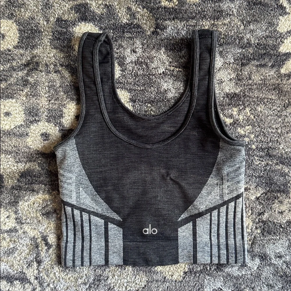 Alo Black and Gray Graphic Bra Tank Top